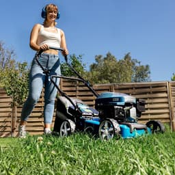 Benzine grasmaaier - Gazonmaaier - Gazon onderhouden - 3-in-1 maaisysteem - 41 cm maaibreedte - Grijs blauw — thumbnail 5