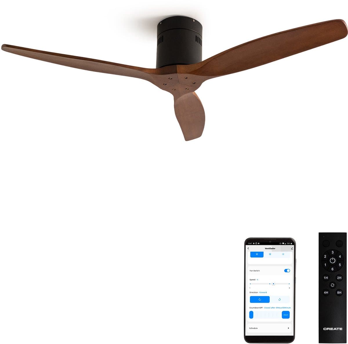 CREATE - Plafondventilator 40W silent 100% hout - S - Geen licht - WIFI - WIND CALM NATURAL WOOD — afbeelding 1