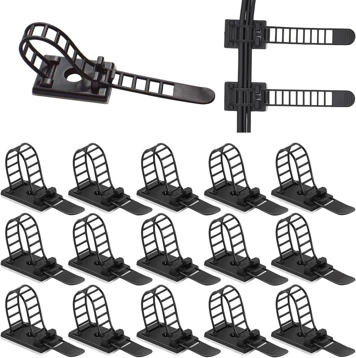 Verstelbare Kabelhouders, 50 Stuks, Zwart Nylon, Kabelclips voor Organisatie en Beheer van Kabels — afbeelding 1