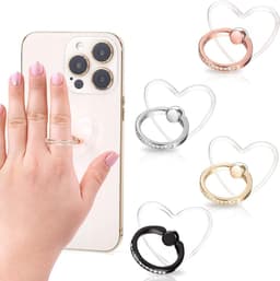 Transparante Telefoonring Houder in Hartvorm - 4 Stuks - Vingerhouder voor Mobiele Telefoon met 360 Graden Rotatie en Kunstmatige Diamant voor de Meeste Smartphones — thumbnail 1