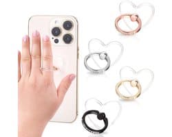Transparante Telefoonring Houder in Hartvorm - 4 Stuks - Vingerhouder voor Mobiele Telefoon met 360 Graden Rotatie en Kunstmatige Diamant voor de Meeste Smartphones