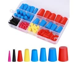 110 Stuks Silicone Rubber Tapered Plug Assortiment Kit, 8 Maten van 1/16 Inch tot 5/8 Inch voor Gaten, Spuiten, Coaten en Schilderen