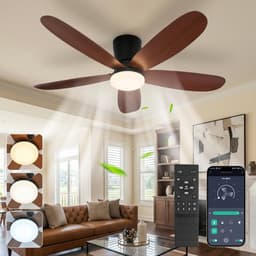 Rosnek Plafondventilator met Lamp - 42 Inch vervangen door Ø106 cm - LED Plafondlamp Dimbaar - Afstandsbediening & App - 6 Snelheden - Stille DC Motor - Laag Profiel - Walnootlook — thumbnail 1