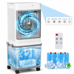 Rosnek 4-in-1 Mobiele Airco Zonder Afvoerslang & Luchtkoeler - XXL 32L Watertank - Aircooler met Aromatherapie, Afstandsbediening & 4 Koelelementen - Stil (50dB) - Voor Woonkamer & Slaapkamer - Wit/Grijs — thumbnail 1