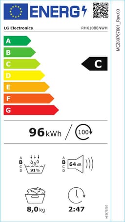 LG RHX1008NWH - Warmtepompdroger - 8 kg - 64 - Energielabel C — thumbnail 2