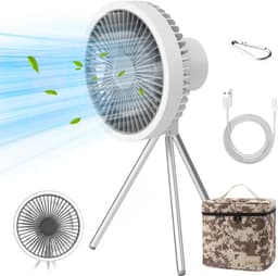 Ventilator met statief - Camping Ventilator - Ventilator - met LED Verlichting - 3 Snelheden - tot 27 uur - Ingebouwde Opklapbare Haak - Wit — thumbnail 1