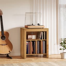 LITTLE TREE Industrieel Landhuis Platenrek - 60 x 40 x 70 cm-Hout Met 4 Ondervakken-Draagkrachtig Bovenblad Voor Audioapparatuur-Multifunctioneel Als Bijzettafel — thumbnail 5