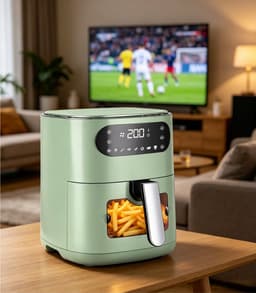 NETTLIFE Airfryer 6L - Hetelucht friteuse met Kijkvenster - 1500W - 7 Bakprogramma's - 80-200°C Instelbaar - Timer & Touchscreen - Tot 5-6 personen - Groen — thumbnail 1