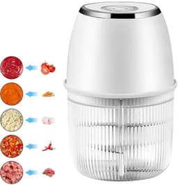 Elektrische keukenmachine van 350 ml met 6 messen voor het hakken van knoflook en vlees, oplaadbaar via USB – Wit — thumbnail 1
