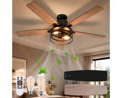 Rosnek Plafondventilator met Verlichting Ø112cm - Smart Lamp met Afstandsbediening - Plafonniere Keuken Lamp met 6 Ventilatiesnelheden - Plafond Ventilator Lamp met Timer, Landelijke Stijl voor Slaapkamer, Woonkamer & Terras — afbeelding 1