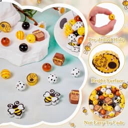 Set van 200 houten kralen met bijenthema in honingraat- en ronde balvorm, groot gat, ideaal voor creatieve sieraden en knutselprojecten — thumbnail 2