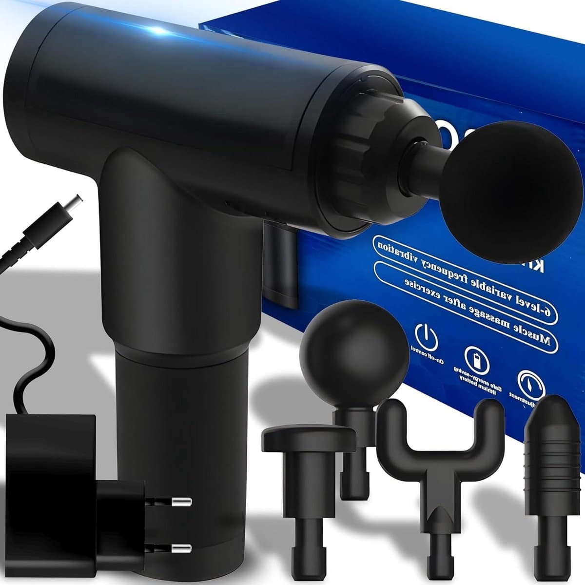 Massagepistool - Spierhersteller - Spierontspanning - 6 Intensiteitsniveaus - 1200 mAh - Zwart — afbeelding 1