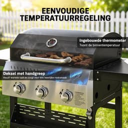 Lifero BBQ - Gas Barbecue - Gas Grill - Gasbarbecues - Gas Bbq - Buitenkeuken - Grill met 3 Branders - Barbecuewagen - Koken Tuin — thumbnail 4