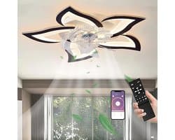 Plafondventilator met LED Verlichting – 50W – Dimbaar (3000K-6000K) – Met Afstandsbediening & App – 6 Snelheden – Zwart — afbeelding 1