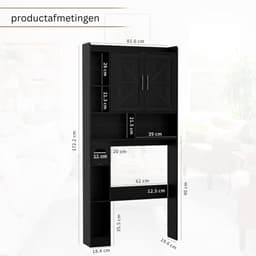 Calviero® Calviero® Wasmachine kast - Wasmachinekast - Wasmachinemeubel - Zwart - 7 open nissen en een vak voor papieren handdoeken — thumbnail 5