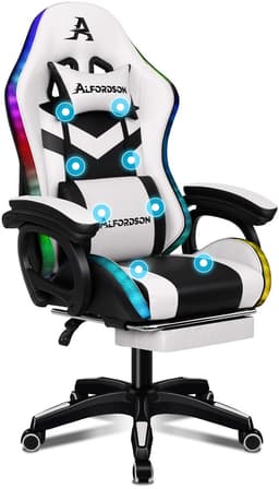 Gamestoel, 12 RGB LED-kleurenafstandsbediening, armleuningen met schuifrail, intrekbare voetsteun, B-punt massage verstelbaar kussen — thumbnail 1