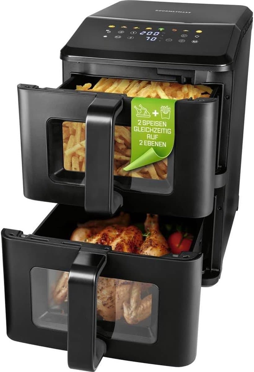 Verticale Heteluchtfriteuse - Airfryer Dubbele Kamer - Gezond Koken - Twee Kamers 10 Liter - 45x25x40 cm - Zwart — afbeelding 1