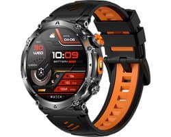 Knobbout GPS Smartwatch 1.7" (4,3 cm) met LED Zaklamp – 850mAh Batterij | IP68 Waterdicht | Kompas, Hoogtemeter & Barometer | Outdoor Sport Horloge met Bluetooth Bellen - Oranje
