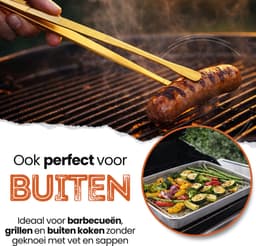 Braadslede met Afkoelrooster 304 RVS 31,8 x 24,8 x 3 cm + Gouden Keukenpincet 30,5 cm – Oven, BBQ & Airfryer Set — thumbnail 8
