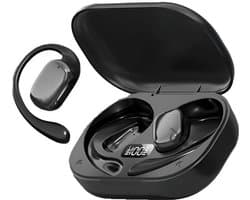 Bluetooth-hoofdtelefoon, over-ear model, ruisonderdrukking, digitaal display, aanraakbediening, 400mAh batterij, zwart.