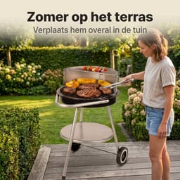 Cheqo® Houtskool Barbecue - BBQ - Houtskoolbarbecue - Ronde Barbecue - Tuinbarbecue - Houtskool Grill - BBQ op Wielen - Verrijdbare Barbecue met Onderrek - Dubbel Grillrooster - Voor Houtskool en Briketten - Voor Tuin en Camping - Zwart — thumbnail 4