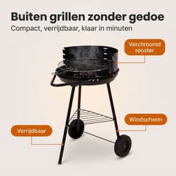 Cheqo® Houtskoolbarbecue - Houtskool Barbecue - BBQ - Houtskool BBQ - Barbecue op Wielen - Verrijdbare Barbecue - Ronde Barbecue - Half Open Barbecue - Tuinbarbecue - Barbecue met Windscherm - Staande Barbecue - Kolenbarbecue - Houtskool Grill — thumbnail 3