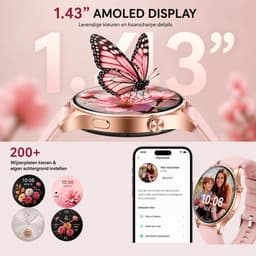 Smartwatch Dames - Bluetooth Bellen - 1.43'' AMOLED Ultra Clear Display - Ultradun Design - Hartslag, Slaap & SpO2 Monitor - Geschikt voor iPhone, Samsung & Android - 100+ Sportmodi - IP65 Spatwaterdicht – 2 Bandjes — thumbnail 3
