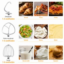 Jensaro Keukenmachine 1200W - Krachtige Stand Mixer 6L - Deegmixer - 6 Snelheden + Pulse - Stil - Groot Vermogen - RVS Kom — thumbnail 3