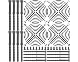 Zwarte 120mm Ventilator Grille voor PC - Beschermende Behuizing met Schroeven en Rubberen Bevestiging (4 Stuks) - Ideaal voor Koeling en Geluidsreductie