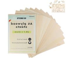 Pack van 10 A4 Houtplaten voor Creatieve Projecten, 300 x 210 mm, 3 mm Plywood voor Laser Snijden, Modelleren en Schilderen