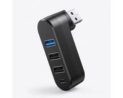 4-poorts USB Hub - Compacte Adapter - Dataoverdracht Uitbreiding - Draaibare Stekker - 1 stuk - Zwart