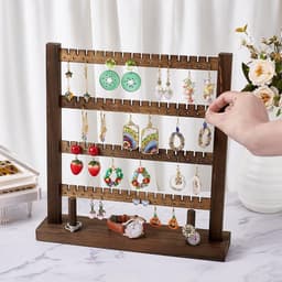 Houten Oorbellen Display Stand met 4 Lagen, Perfect voor Oorbellen, Kettingen en Sieradenverkoop, Geschikt voor 128 Oorbellen en Craft Shows — thumbnail 2