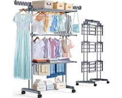 Wasrek Inklapbaar op Wieltjes - Droogmolen - Droogtoren Staand - kleding droger