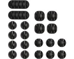 Multifunctionele Kabelclips voor Bureau, Houder voor Stroomkabels, USB Oplaadkabels en Audiokabels, Zwart, Verpakking van 20 Stuks