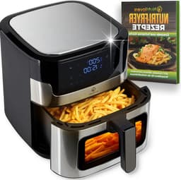 Heteluchtfriteuse - Airfryer XXL - Vetarm Koken - Dubbel Verwarmingssysteem - 8 Liter - Zwart-Zilver — thumbnail 1