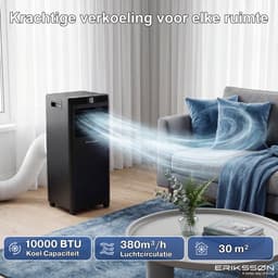 Erikssøn Mobiele Airco - 10.000 BTU - Incl. Raamafdichtingskit - Tot 30m² - 4-in-1 - Airconditioning - Ventilator - Ontvochtiger - Zwart — thumbnail 6