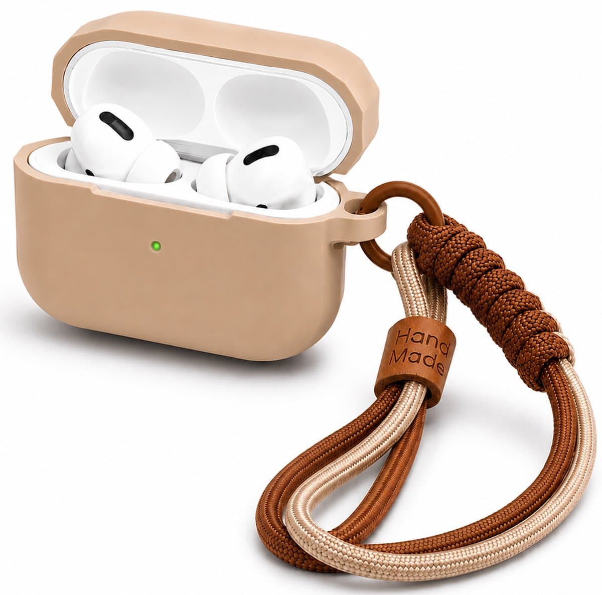 Hoesje Geschikt voor AirPods Pro 3 Gen (2025) – Siliconen Case met Draagkoord – Beige — afbeelding 1
