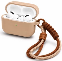 Hoesje Geschikt voor AirPods Pro 3 Gen (2025) – Siliconen Case met Draagkoord – Beige — thumbnail 1