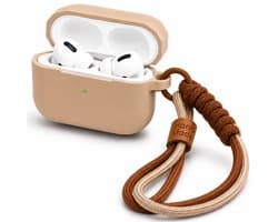 Hoesje Geschikt voor AirPods Pro 3 Gen (2025) – Siliconen Case met Draagkoord – Beige