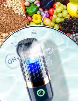 Draadloze Fruit-Draagbare Voedselreiniger Capsule - Wasmachine voor Groente en Fruit - schoonmaken-Verwijdert Pesticiden en Bacteriën - USB Oplaadbaar - Wit en Blauw - 9.8x16.2cm — thumbnail 5
