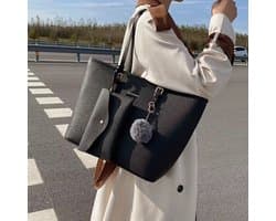 Dames Shopper met Rits – Handtas & Schoudertas – PU Leer – Inclusief Portemonnee & Bag Charm – Geschikt voor A4 & Laptop 13-14 inch – Zwart