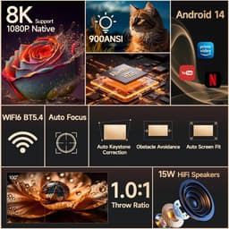 NordHaus Smart Beamer - Android 14 Projector - Draagbare Thuisbioscoop - Native 1080P en 900 ANSI - HY350MAX Voice Control — thumbnail 4