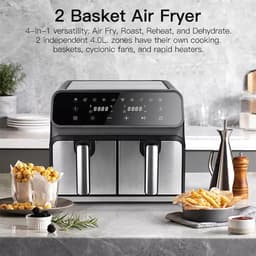 Dubbele Airfryer - Heteluchtfriteuse - Gezond Koken - Twee Manden - 8 Liter - Zwart — thumbnail 3