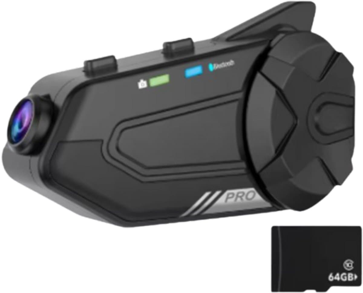 Motorhelm Intercom Met 1080P Full HD Dashcam - Bluetooth Headset - Tot 1000M Bereik - WiFi App DVR Bediening - 64GB Opslag - Noise Cancelling - Voice Control - Waterdicht - FM Radio - 1500mAh Batterij - Ideaal Voor Toerritten En Groepscommunicatie — afbeelding 1