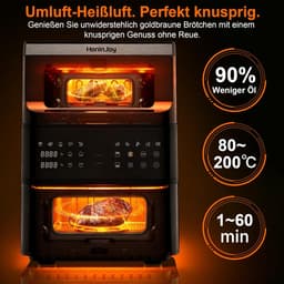 Airfryer Dubbele Mand - Heteluchtfriteuse Duo - Gezonde Maaltijden - Verticaal Compact Design - 4+8 Liter - Zwart — thumbnail 3