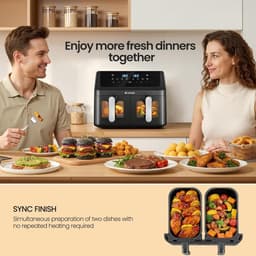 Heteluchtfriteuse - Airfryer XXL - Gezond Koken - Dubbele Zone - 9 Liter - Zwart — thumbnail 3