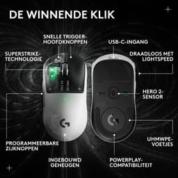 Logitech G PRO X2 SUPERSTRIKE - Gaming Muis - Rechtshandig - RF Wireless + USB Type-C - Optisch - 44000 DPI — thumbnail 4