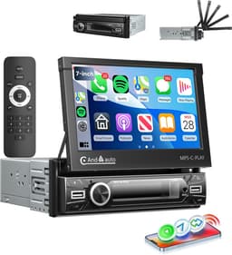 ESSGOO 1Din Autoradio - 7 Inch IPS HD Elektrisch Uitschuifbaar Scherm - Apple Carplay & Android Auto (Draadloos) - Bluetooth, Aux, USB, SD & MP5 — thumbnail 1