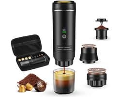 Novendo Goods - Draagbare espressomachine 3-in-1 met batterij - Mini koffiezetapparaat 20 bar met display - Geschikt voor Nespresso Dolce Gusto en gemalen koffie - Voor auto , camping en thuis**