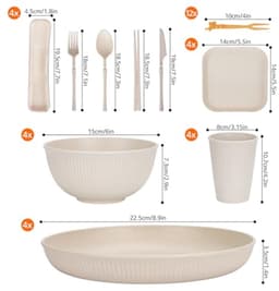 48-delige onbreekbare serviesset voor 4 personen - Plastic picknickdinersets - Lichtgewicht borden, kommen, kopjes, bestek — thumbnail 3